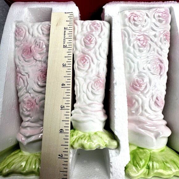MACYS Candle Holders Ceramic Rose Dinner Set 3 + Candles Christmas Holiday NEW - Picture 7 of 11